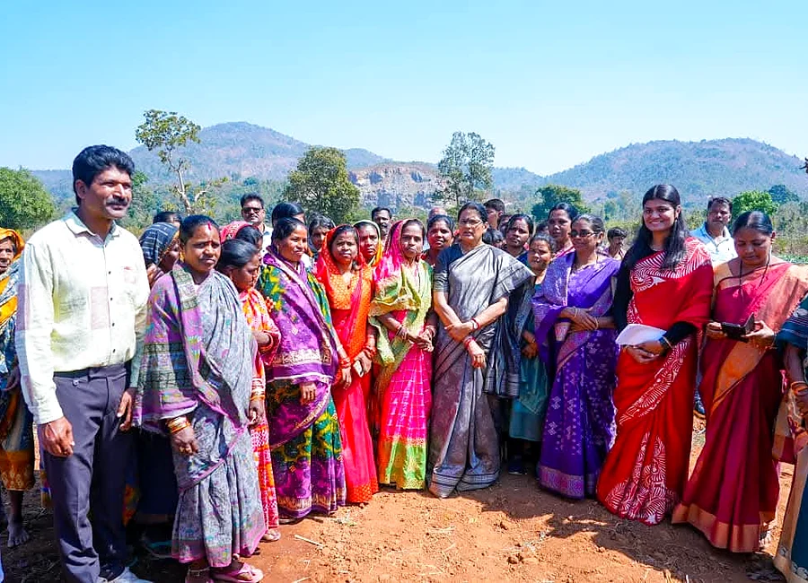 Deputy CM Pravati Parida at a Daringbadi strawberry field